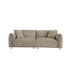 Sofà di grandi dimensioni 2 posti ciniglia Loveseat gambe in metallo in legno massello marrone grigiastro per appartamento ufficio soggiorno comprende 2 - Product Image 1