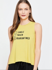 Débardeur jaune sans manches pour femme avec imprimé Quarantined, col rond, en coton tricoté décontracté - Product Image 4