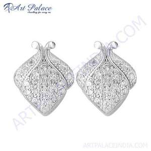 Indian Touch <b>Fine</b> <b>Stud</b> Silver <b>Earrings</b> with Cubic Zirconia Gemstone - Product Image 1