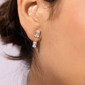 3CT Double <b>Emerald</b> Shape Solitaire Diamond <b>Stud</b> <b>Earrings</b> Elegant Diamond <b>Earrings</b> with VVS-VS Clarity IGI Certified for Women's - Product Image 5