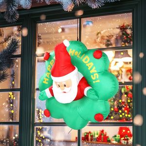 4 FT Lighted Christmas Inflatable Santa with Wreath Large Outdoor Holiday Yard Decoration Blow Hanging Bui with Broke Out Window - Product Image 4