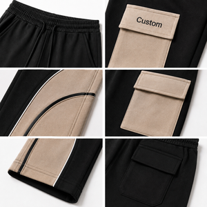Customizable Heavyweight 100% Cotton Fleece Lining Drawstring Closure Cargo Jogger Pants Utility Pockets Contrast Panels for Men - Product Image 4