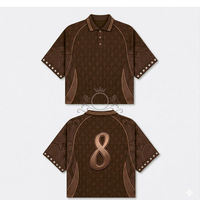 Camiseta de Fútbol para Hombre, Color Marrón, con Estampado Sublimado, Manga Corta, Transpirable, Poliéster, Corte Regular, Cuello Camisero, para Todas las Temporadas