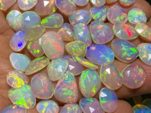 Natural Faceted Ethiopian Opal Loose Gemstone Multi Fire Rose Cut Flat Back for Jewelry Making - Product Image 6
