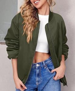 เสื้อแจ็คเก็ตบอมเบอร์ผู้หญิงไซส์ใหญ่แบบซิป ทรงหลวม ระบายอากาศได้ดี ผลิตจากโพลีเอสเตอร์ 100% - Product Image 2