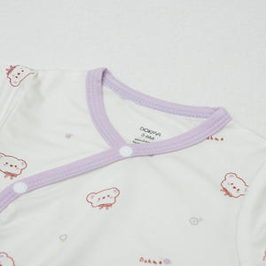 ALB12 Haut kimono pour bébé en coton biologique de haute qualité, manches courtes, respirant, motif de dessin animé mignon, fermeture à un bouton, tricoté - Product Image 5