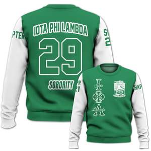 Veste universitaire personnalisée Iota Phi Lambda, sweat-shirt personnalisé vert émeraude et blanc de la sororité Iota Phi Lambda - Product Image 4