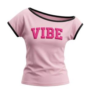 T-shirt marron décontracté pour femme, à épaules dénudées, manches courtes, imprimé lettres et logo South, en jersey de coton, Printemps-Été - Product Image 4