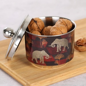 Conteneur de stockage alimentaire moderne en acier inoxydable, cylindre, motif éléphant, couvercle hermétique, utilisation en cuisine - Product Image 2