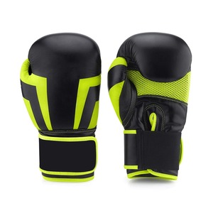 Gants d'entraînement de boxe en PU noir et vert fluo avec fermeture Velcro pour adultes, design respirant - Product Image 5