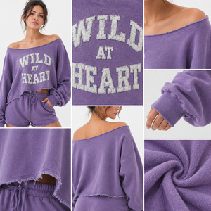 Conjunto de Sudadera Oversize de Felpa con Hombros Descubiertos y Dobladillo Deshilachado para Mujer, y Shorts de Felpa Francesa con Hombros Descubiertos y Dobladillo sin Rematar - Product Image 6