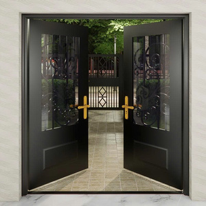 Portes battantes de luxe en fer forgé et acier, étanches, style postmoderne, pour entrée extérieure de villas et bâtiments commerciaux, revêtement durable, garantie 3 ans - Product Image 2