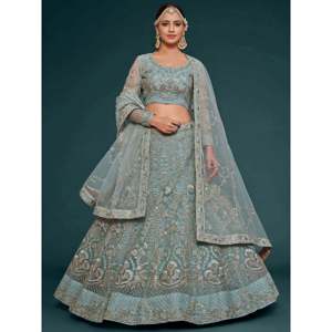 <b>Wedding</b> Wear Plus Size Embroidered Net Lehenga Choli in Sky Blue - Product Image 1