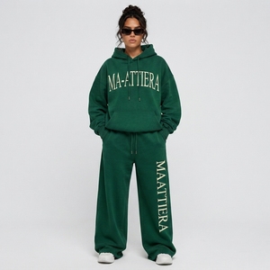 Conjunto de Sudadera con Capucha Extra Grande Personalizada para Mujer y Pantalones Deportivos de Pierna Ancha, Estilo Urbano Verde, OEM ODM Venta al Por Mayor - Product Image 1
