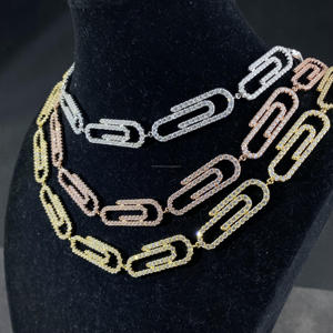 Fashion Jewelry Hip Hop Paper <b>Clip</b> Pin Chain Versatile INS Style Geometric Design Moissanite Diamond Cuban Chain for Men - Product Image 1