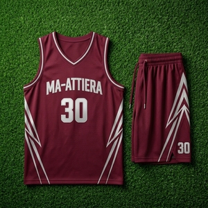 Ensemble de shorts de basket-ball personnalisés bordeaux et blanc, uniforme d'équipe, fabricant de vêtements de sport en gros - Product Image 5