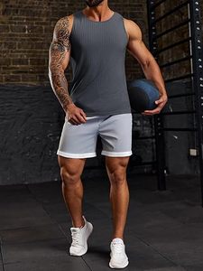 Camisetas sin mangas de punto transpirable de viscosa/poliéster acanaladas para hombre |   Camiseta Deportiva de Cuello Redondo para Gimnasio, Fitness y Ropa Urbana de Verano - Product Image 4