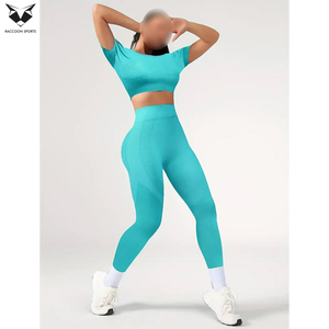 Women High-Elasticity Yoga & Fitness Gym Workout Wear Newest Stretchy Solid Color Breathable Cotton T-Shirt And Leggings Set - Product Image 2