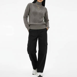 Women's Gray <b>Argyle</b> Crew Neck sweatshirt Turtleneck Knitted <b>Sweater</b> Full Sleeve Casual Autumn Wear Anti-Pilling 100% Acrylic - Product Image 1