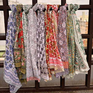 Indian Hand Block Print Cotton Sarong Boho Scarf Pareo Wrap Floral Beach <b>Cover</b> Up Lightweight Gift for Women Regional Clothing - Product Image 1