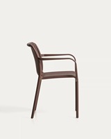 Chaise de salle à manger d'extérieur en métal moderne, design minimaliste, accoudoirs empilables, finition marron
