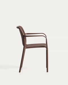 Chaise de salle à manger d'extérieur en métal moderne, design minimaliste, accoudoirs empilables, finition marron - Product Image 4