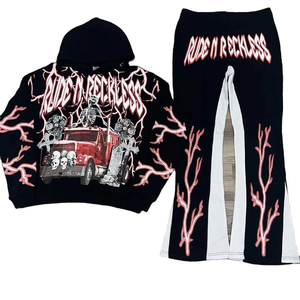 Vêtements de sport personnalisés, ensemble de survêtement en coton, sweat-shirts amples, vêtements de rue, ensemble 2 pièces pour hommes - Product Image 4