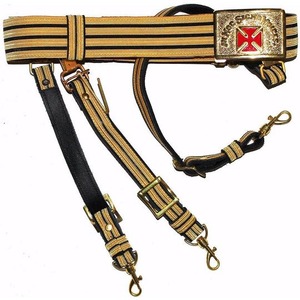 Ceinture rayée faite à la main avec emblème croix, boucle dorée, accessoire de décoration textile, type de tissu : simili cuir - Product Image 4