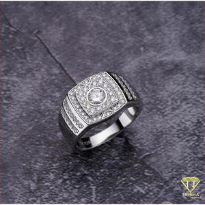 Bague carrée en argent sterling 925 avec diamant de laboratoire, style luxueux et étincelant, pour marques de bijoux pour hommes, vente en gros - Product Image 3