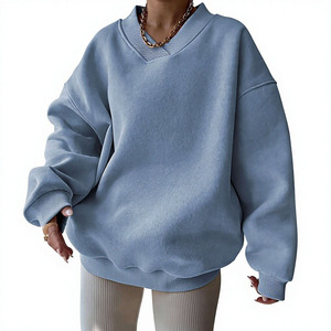 Sudadera de mujer de cuello redondo, manga larga, hombros caídos, holgada, de color liso, estilo urbano, personalizada, al por mayor - Product Image 4