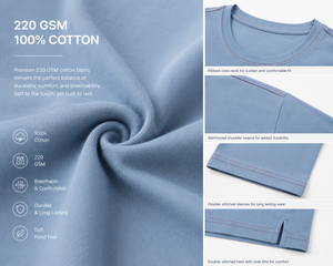 Camiseta Extra Grande para Hombre, 100% Algodón, Azul Sólido, Manga Corta, Casual, Transpirable, Corte Regular, Cuello Redondo - Product Image 3