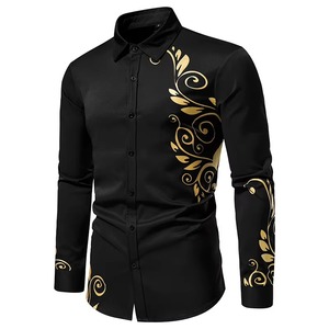 Chemise Homme Tendance à Imprimé Doré Manches Longues – Confortable et Stylée – Broderie Tissée – Vêtement Masculin Décontracté - Product Image 6