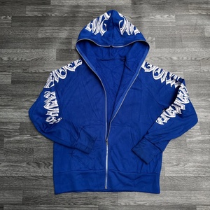 Sweat-shirt à capuche zippé pour homme, épais, de haute qualité, avec impression graphique sur les manches, en molleton. - Product Image 1