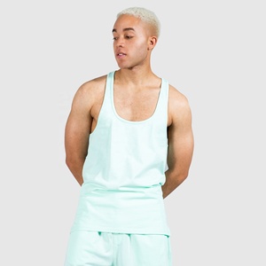 Camiseta sin mangas de algodón verde menta sólido personalizada para hombre, cuello redondo, informal, transpirable, de punto, para entrenamiento y gimnasio - Product Image 1
