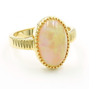 แหวนค็อกเทลโอปอลรูปไข่ ตัวเรือนทองคำเหลือง 14K แบบฝังขอบ สไตล์วินเทจ เครื่องประดับชั้นดีสำหรับผู้หญิง เหมาะสำหรับสวมใส่ทุกวัน - Product Image 1