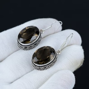 Wholesale Natural Smoky Quartz <b>Earrings</b> 925 Sterling <b>Silver</b> Handmade Smoky Quartz Drop <b>Dangle</b> <b>Earrings</b> - Product Image 1