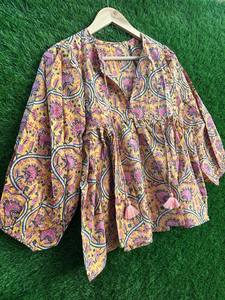 เสื้อทูนิคผ้าฝ้ายพิมพ์ลายดอกไม้: เดรสสั้นคอวีลึก - Product Image 4