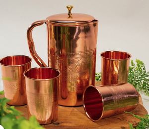 Copper <b>jug</b> set for artistic hospitality table styling water serving metal set with glasses durable reusable kitchen dining <b>drink</b> - Product Image 3