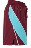 <b>Mens</b> Maroon Teal Breathable Polyester/Cotton Athletic <b>Shorts</b> Mesh Side Panels Mid Waist Drawstring Zip Pockets for Training - Product Image 4