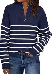 Women's Quarter Zip Striped Oversized Sweater 2026 <b>Mock</b> <b>Turtleneck</b> Fall Fashion Outfit - Product Image 4