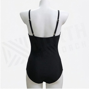 North Approach Women's Black One-Piece Swimsuit Deep V Neck Ruched Zipper Front High Waist <b>Tummy</b> <b>Control</b> Shapewear - Product Image 2