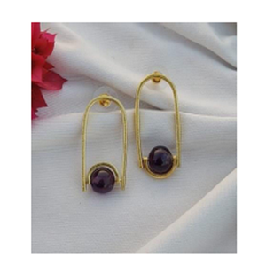 Boucles d'oreilles géométriques plaquées or de qualité export avec pierre d'améthyste pour femmes, bijoux de style classique - Product Image 1