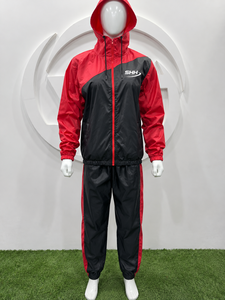 Ensemble de survêtement coupe-vent à capuche rouge et noir pour homme, veste légère à fermeture éclair intégrale et pantalon de jogging, vêtements de sport d'extérieur - Product Image 5