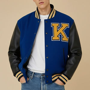 Veste universitaire en cuir personnalisée pour homme, coupe-vent, boutonnée, décontractée, style universitaire, tenue d'équipe d'automne - Product Image 1