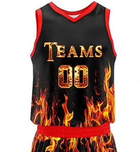 Custom High Quality Basketball Jersey Set Unisex Sleeveless Elastic Waist Sublimated Flame Print Teamwear Breathable Polyester - Product Image 3