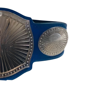 Ceinture de champion bleue personnalisable, ceinture de lutte en cuir de qualité supérieure avec plaques argentées, objet de collection de haute qualité - Product Image 3