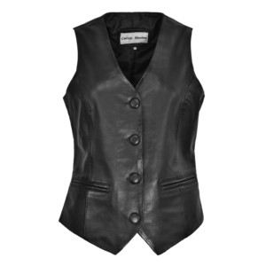 Gilet en cuir d'agneau de qualité supérieure pour femme, col en V classique, boutonné sur le devant, fournisseur en gros OEM ODM sous marque privée - Product Image 1