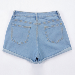 Shorts en jean taille haute pour femme, coupe droite, décontracté, style été, couleur unie, tissu en coton - Product Image 2