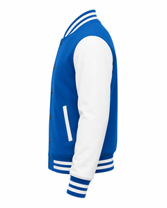 4Force <b>Men</b> Blue Varsity <b>Jacket</b> With <b>White</b> Sleeves Embroidered Logo Front Button Closure Preppy Style Autumn Wear Varsity <b>Jackets</b> - Product Image 5