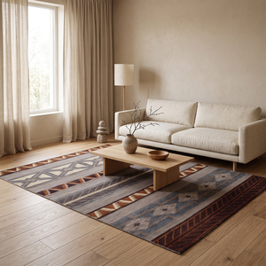 Tapis en laine à rayures géométriques marron gris rouille, écologique, antidérapant, tufté à la main, à poils épais, d'inspiration ethnique moderne, à motif losanges pour - Product Image 3